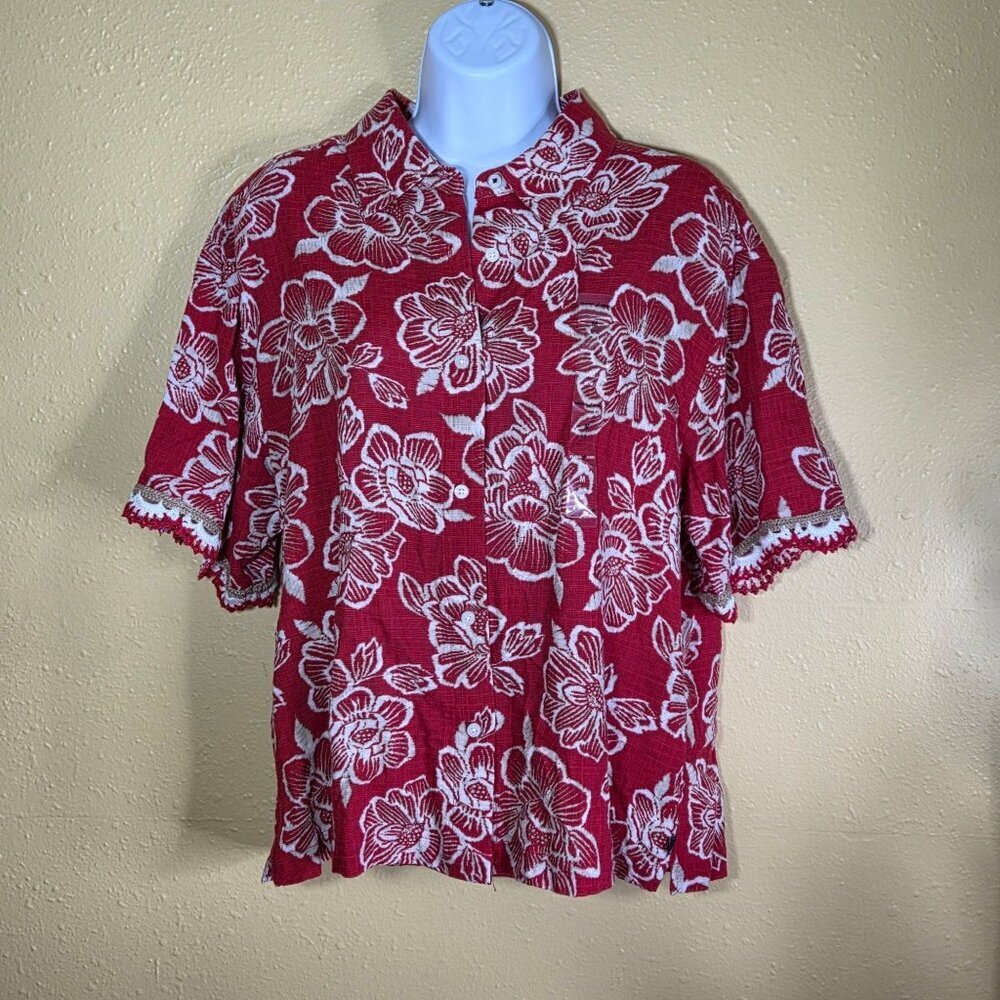 Nautica Crochet-Trim Button up Shirt, Style - Medium